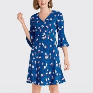 NWT Draper James Royal Blue Floral A-Line Bell Sleeve Dress